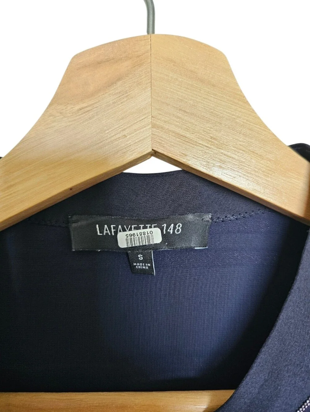 Lafayette 148 Striped Long Sleeve Button-Front Blouse in Navy, Silver & Gold - Picture 5 of 6